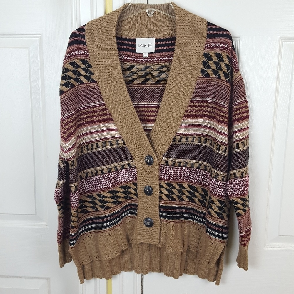 Jaime Stripes Boho Button Cardigan Sweater XL